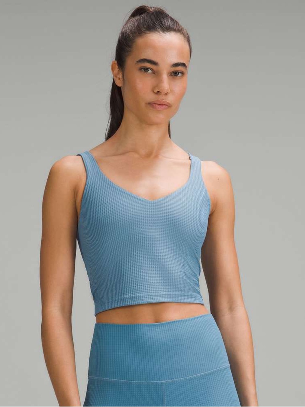 NWT Lululemon Scoop Neck Yoga Tank Top Grid Texture Utility Blue Size 8